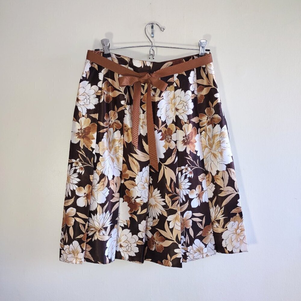 Floral Pleated Skirt Size 4 Ribbon Belt Feminine Cottagecore Indie - Picture 4 of 8